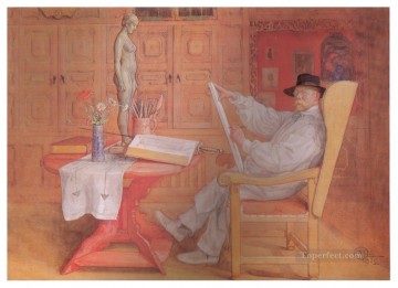カール・ラーソン Painting - スタジオでの自画像 1912年 カール・ラーション